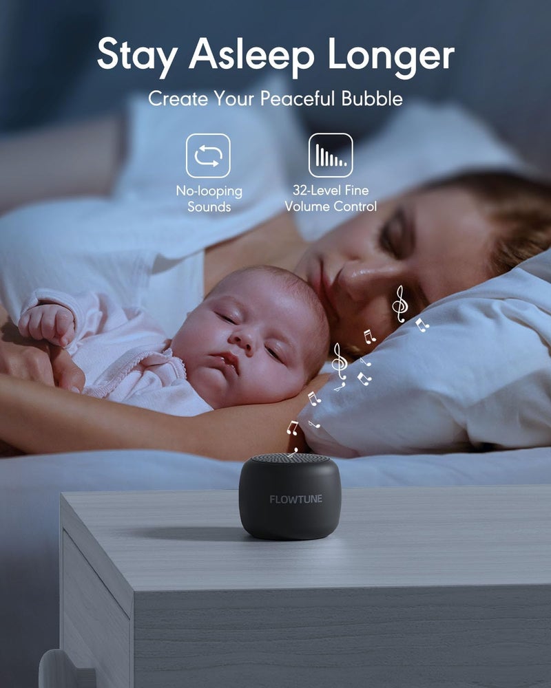 FLOWTUNE Sound Machine White Noise Machine for Baby Adults, Mini Portable Sound Machine for Travel, 6H Timer, 18 Soothing Sleep Sounds Gift (Black) - Image 3